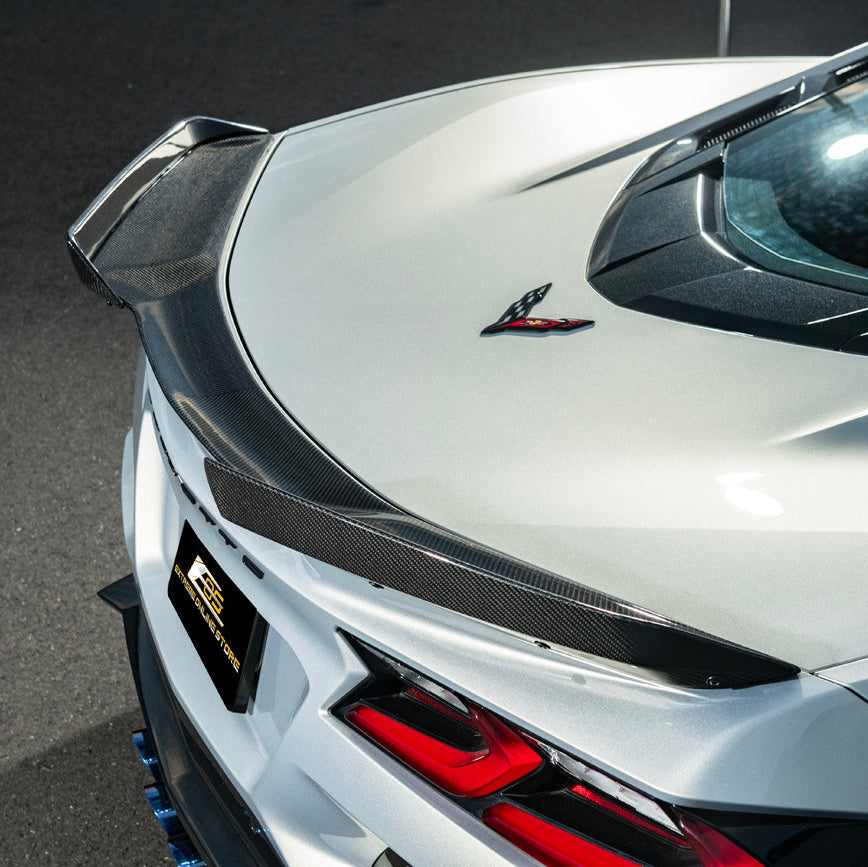 Corvette C8 Z06 DRY CARBON FIBER 1.5" Extended Rear Wing Wickerbill Winglets image 19