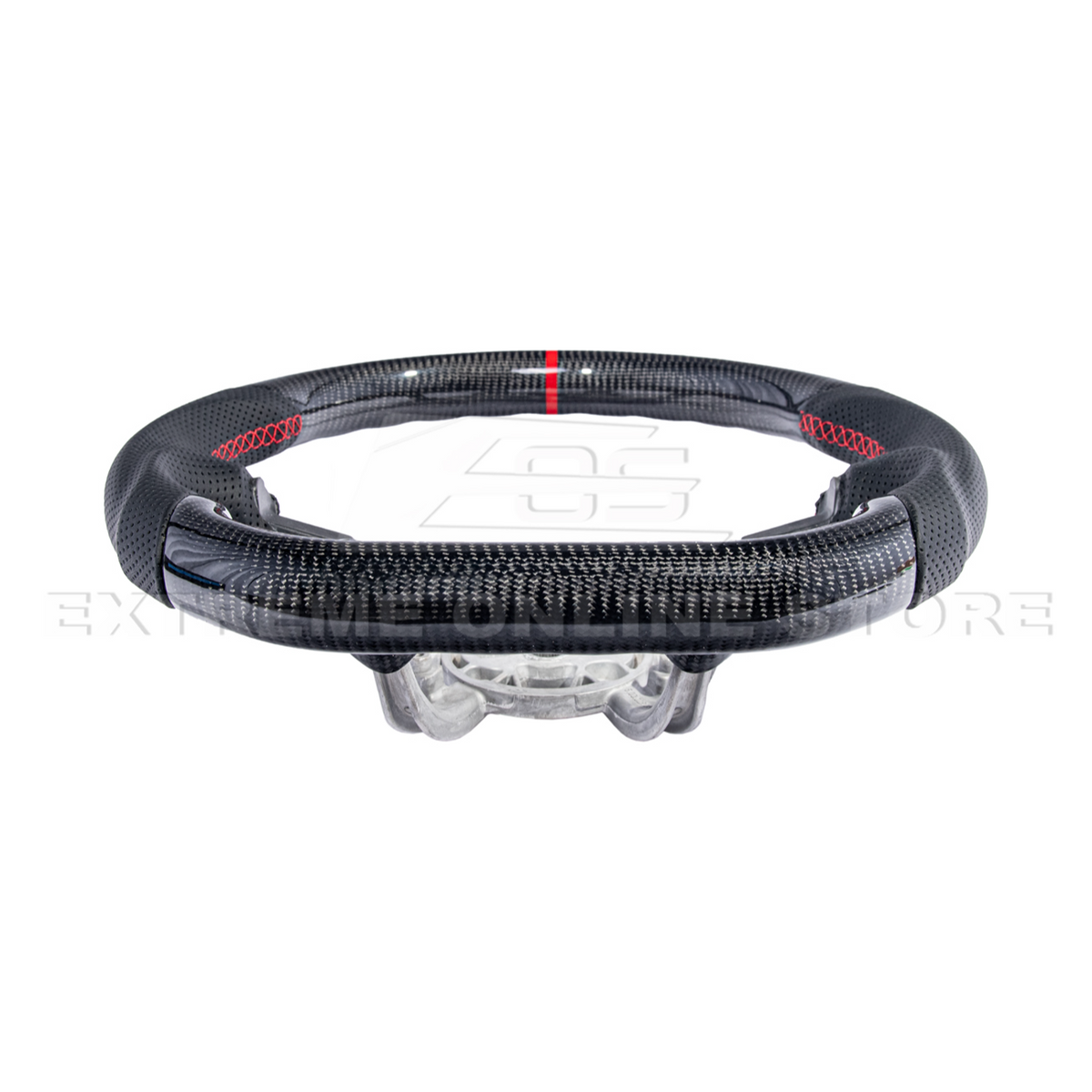 1997-04 Corvette C5 Carbon Fiber Steering Wheel Black Perforated Leather Red Center Stripe image 6