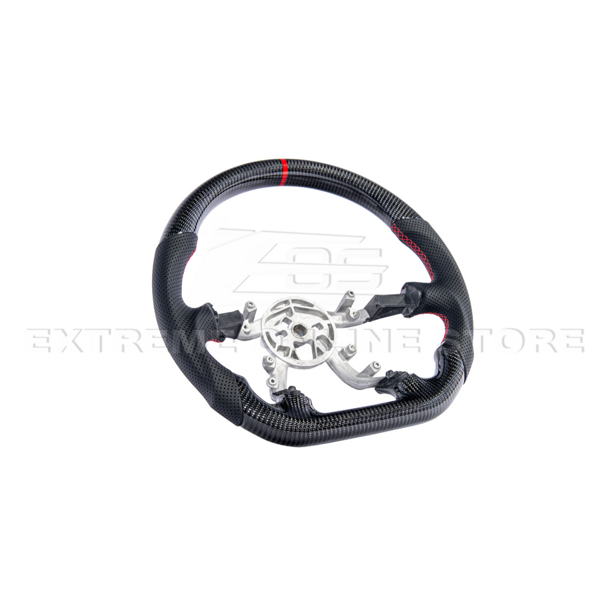 1997-04 Corvette C5 Carbon Fiber Steering Wheel Black Perforated Leather Red Center Stripe image 4