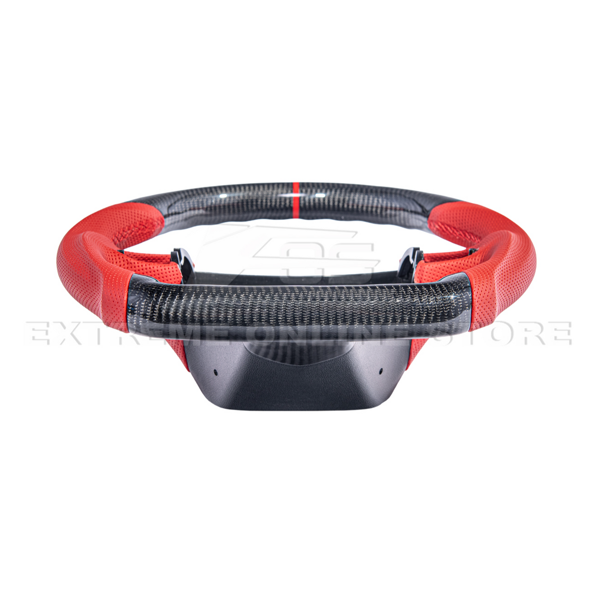 2006-13 Corvette C6 CARBON FIBER Red Perforated Leather Stripe Steering Wheel image 8