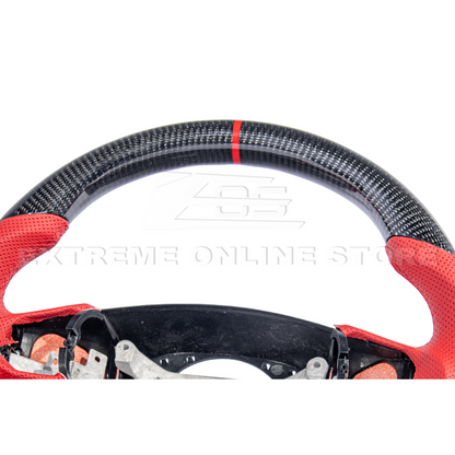 2006-13 Corvette C6 CARBON FIBER Red Perforated Leather Stripe Steering Wheel image 6