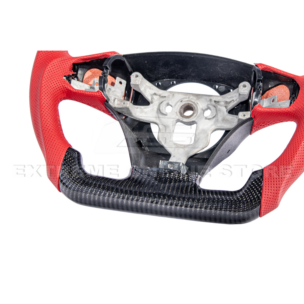 2006-13 Corvette C6 CARBON FIBER Red Perforated Leather Stripe Steering Wheel image 7