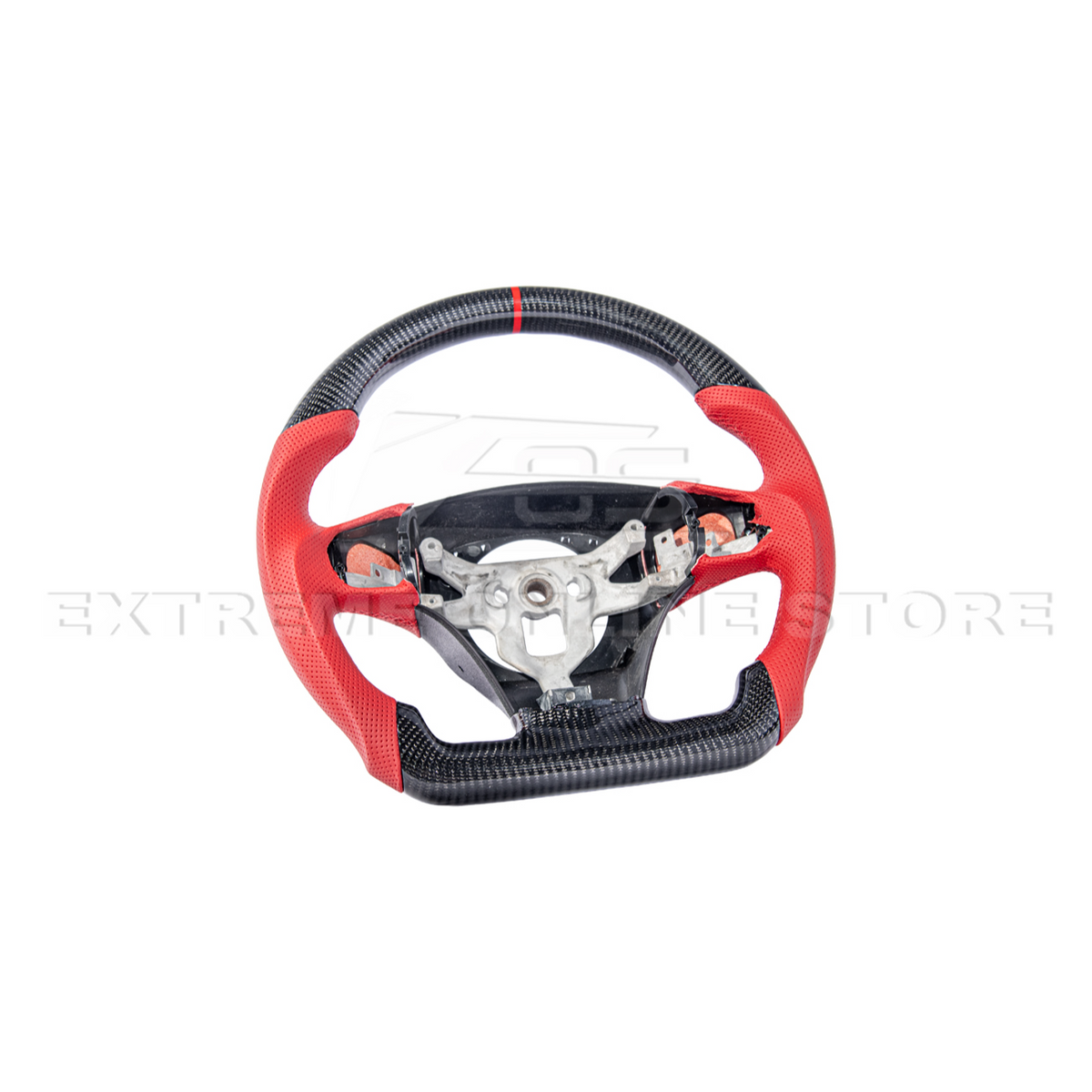 2006-13 Corvette C6 CARBON FIBER Red Perforated Leather Stripe Steering Wheel image 4