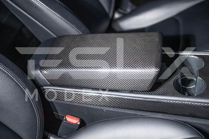2020-Up Tesla Model 3 Y Carbon Fiber Interior Center Armrest Cover image 3