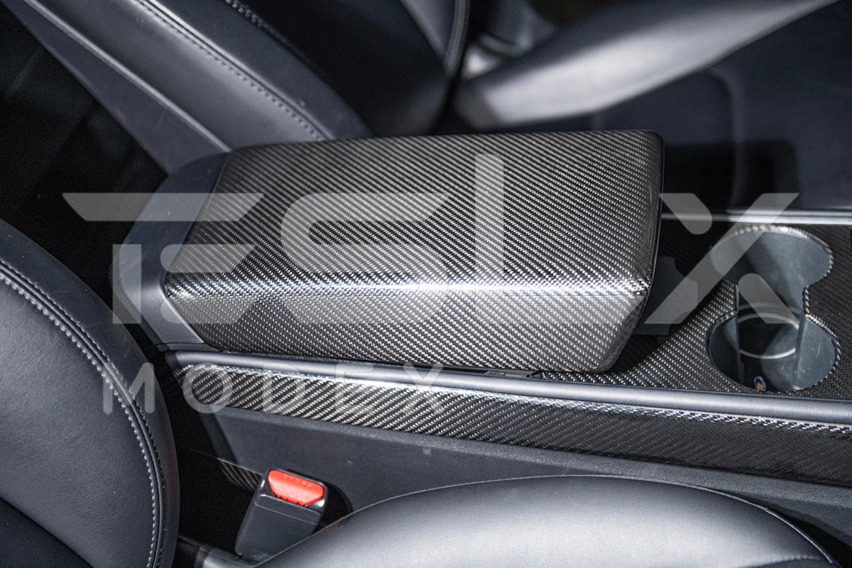 2020-Up Tesla Model 3 Y Carbon Fiber Interior Center Armrest Cover image 22