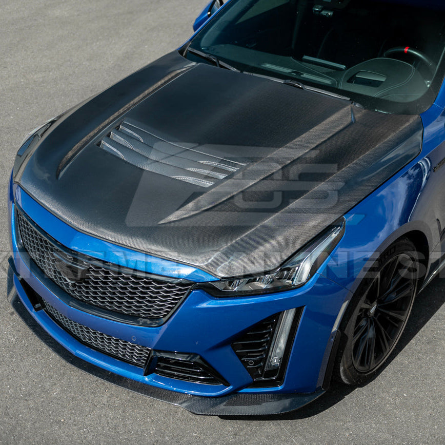2020-Up Cadillac CT5 V | Blackwing CARBON FIBER Front Bumper Hood Vented Cover image 5