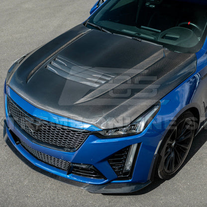 2020-Up Cadillac CT5 V | Blackwing CARBON FIBER Front Bumper Hood Vented Cover image 5
