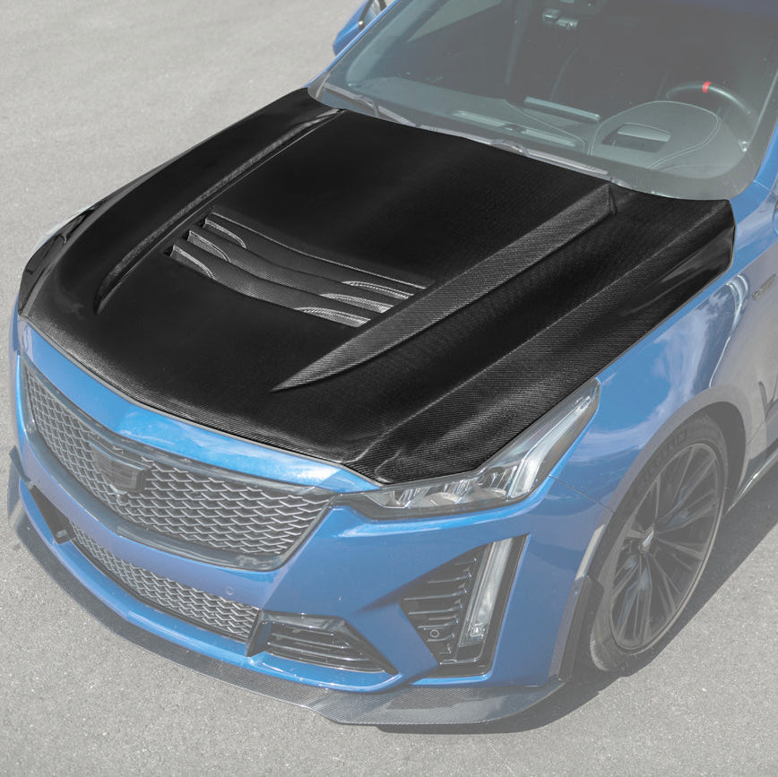 2020-Up Cadillac CT5 V | Blackwing CARBON FIBER Front Bumper Hood Vented Cover image 1