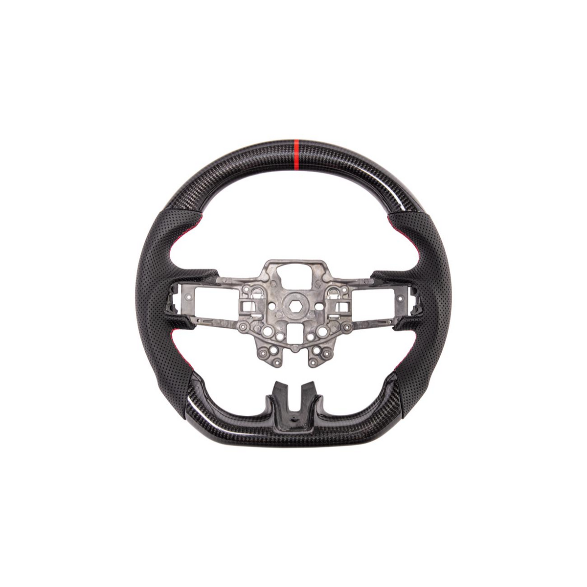 2015-23 Mustang Black Leather Red Stitching Carbon Fiber Steering Wheel image 2