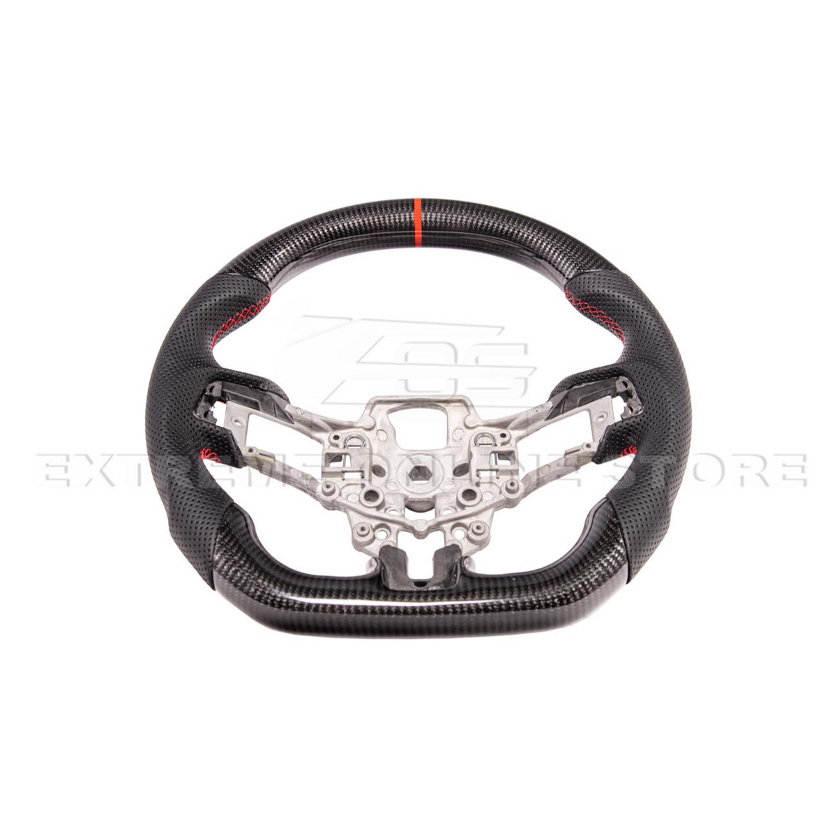 2015-23 Mustang Black Leather Red Stitching Carbon Fiber Steering Wheel image 3