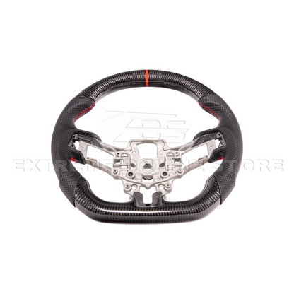 2015-23 Mustang Black Leather Red Stitching Carbon Fiber Steering Wheel image 3