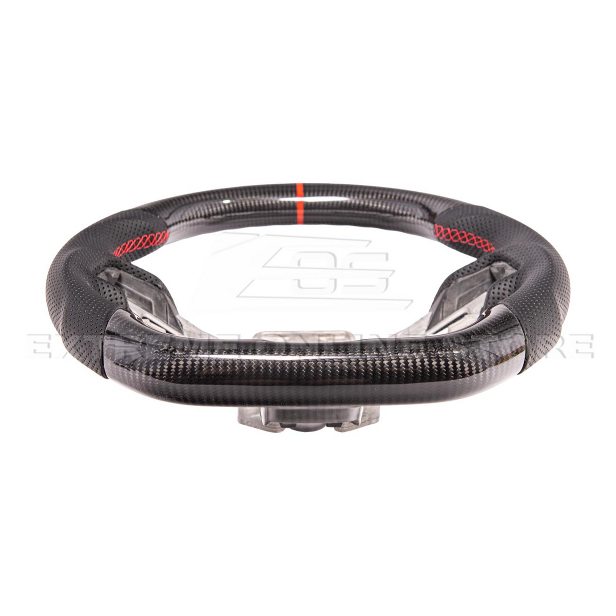2015-23 Mustang Black Leather Red Stitching Carbon Fiber Steering Wheel image 4