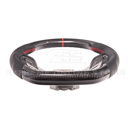 2015-23 Mustang Black Leather Red Stitching Carbon Fiber Steering Wheel image 4