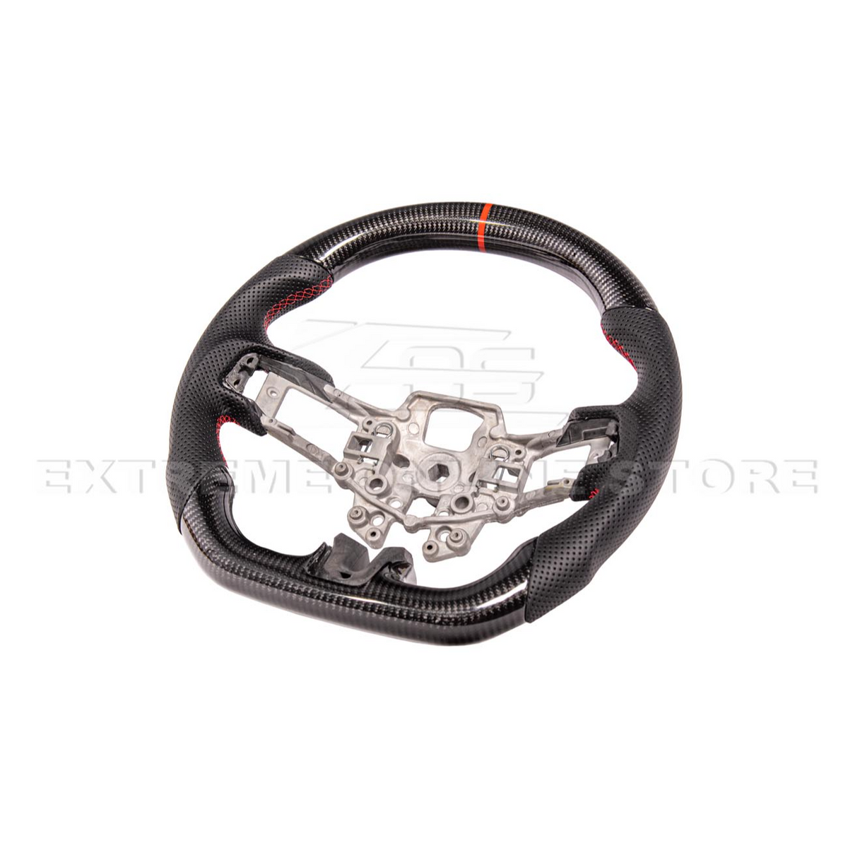 2015-23 Mustang Black Leather Red Stitching Carbon Fiber Steering Wheel image 7