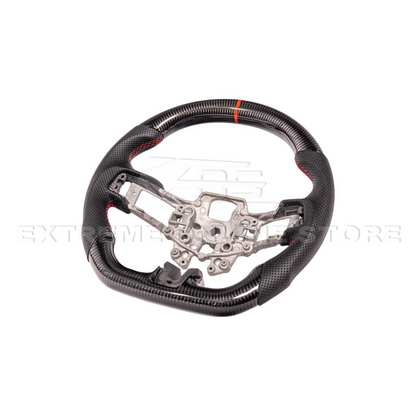 2015-23 Mustang Black Leather Red Stitching Carbon Fiber Steering Wheel image 7