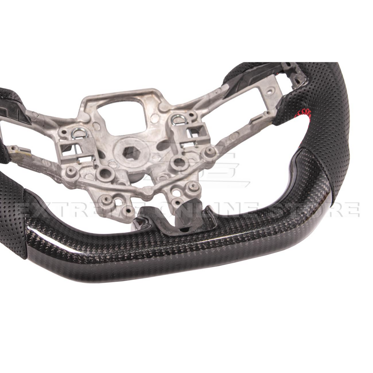2015-23 Mustang Black Leather Red Stitching Carbon Fiber Steering Wheel image 8