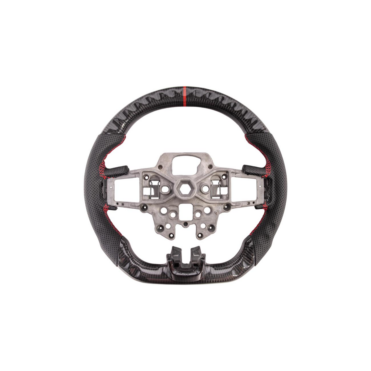 2015-23 Mustang Black Leather Red Stitching Carbon Fiber Steering Wheel image 16