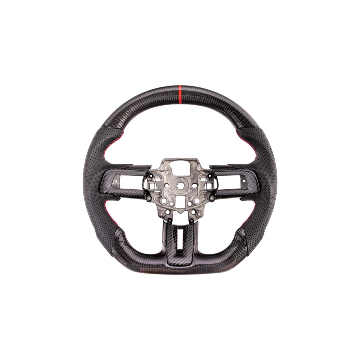 2015-23 Mustang Black Leather Red Stitching Carbon Fiber Steering Wheel image 9