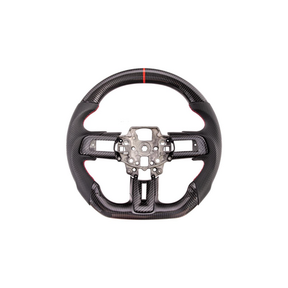 2015-23 Mustang Black Leather Red Stitching Carbon Fiber Steering Wheel image 9