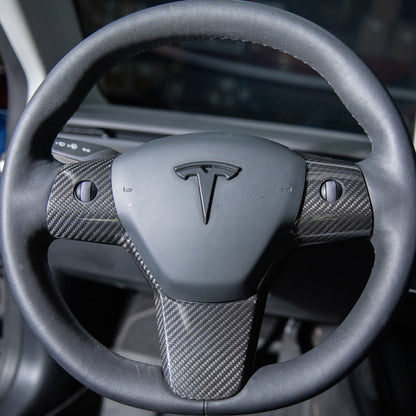 2020-23 Tesla Model 3 20-24Y Carbon Fiber Interior Steering Wheel Cover image 2