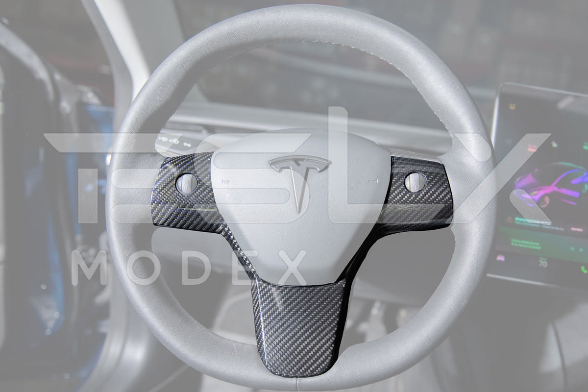2020-23 Tesla Model 3 20-24Y Carbon Fiber Interior Steering Wheel Cover image 6