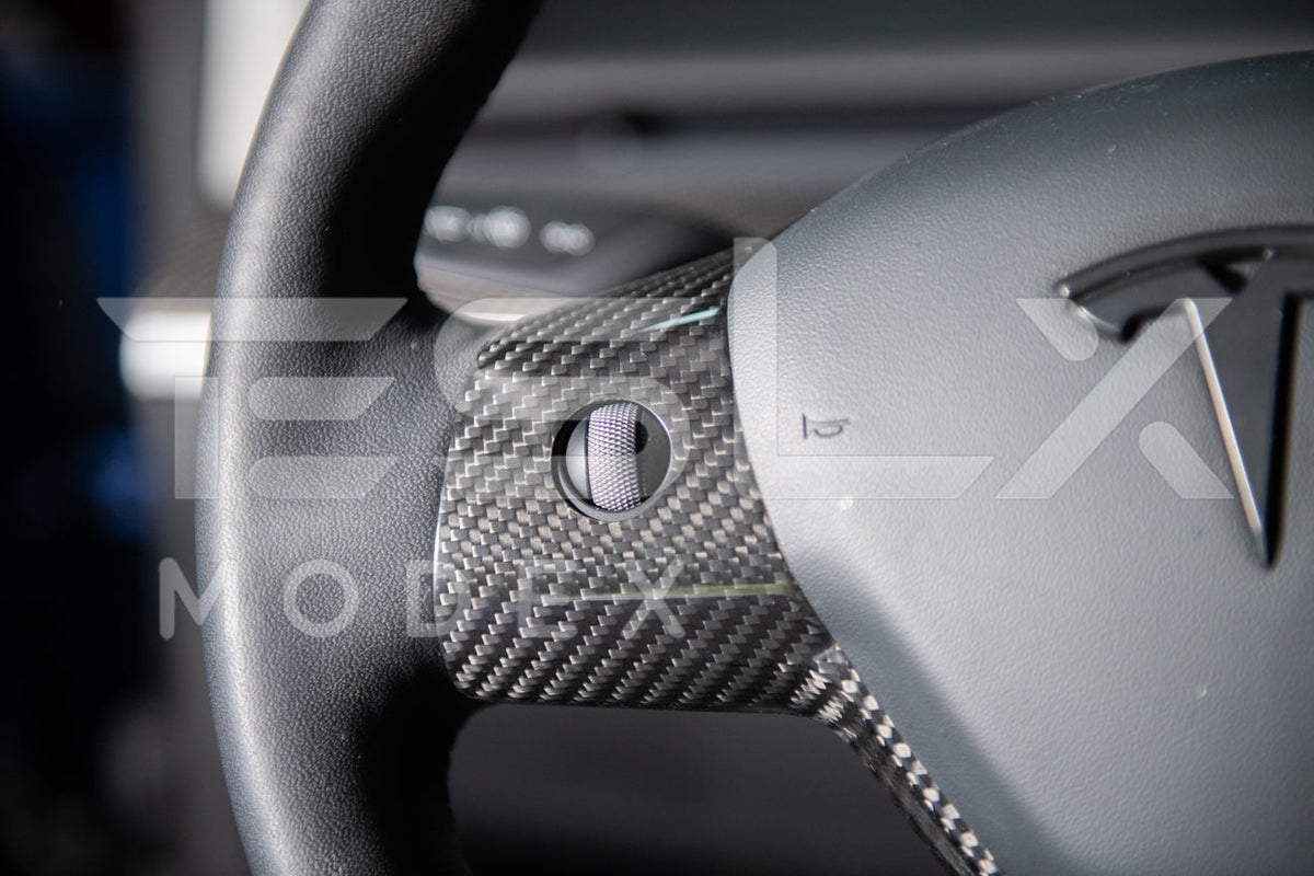 2020-23 Tesla Model 3 20-24Y Carbon Fiber Interior Steering Wheel Cover image 7
