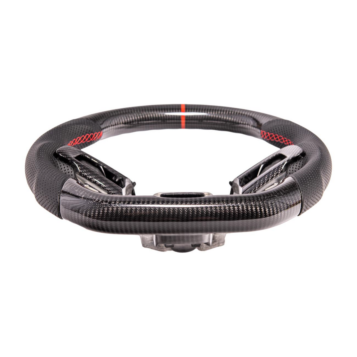 2015-23 Mustang Black Leather Red Stitching Carbon Fiber Steering Wheel image 12