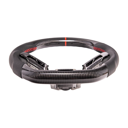 2015-23 Mustang Black Leather Red Stitching Carbon Fiber Steering Wheel image 12