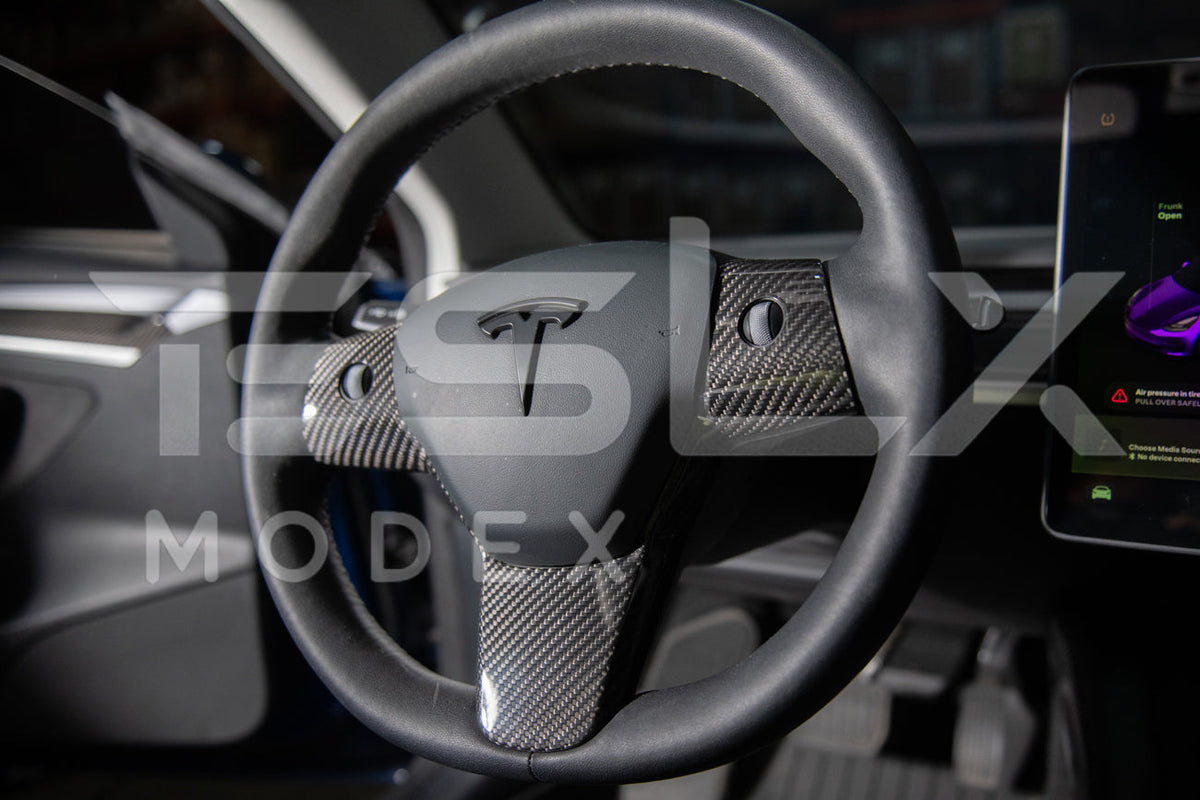 2020-23 Tesla Model 3 20-24Y Carbon Fiber Interior Steering Wheel Cover image 3
