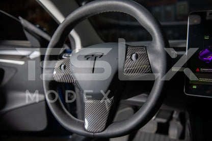 2020-23 Tesla Model 3 20-24Y Carbon Fiber Interior Steering Wheel Cover image 3