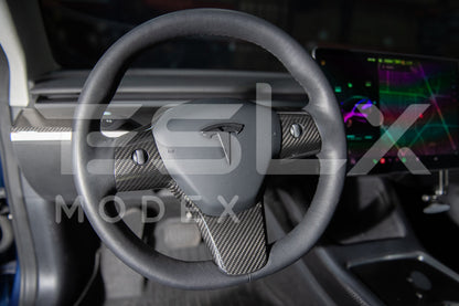 2020-23 Tesla Model 3 20-24Y Carbon Fiber Interior Steering Wheel Cover image 4