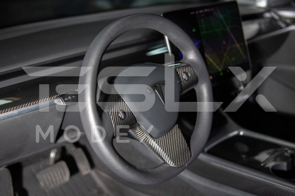 2020-23 Tesla Model 3 20-24Y Carbon Fiber Interior Steering Wheel Cover image 5