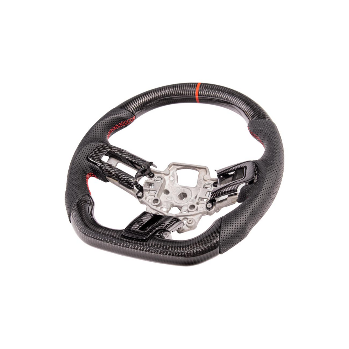 2015-23 Mustang Black Leather Red Stitching Carbon Fiber Steering Wheel image 15