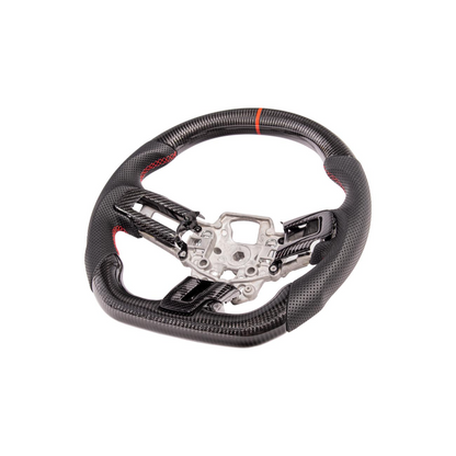 2015-23 Mustang Black Leather Red Stitching Carbon Fiber Steering Wheel image 15