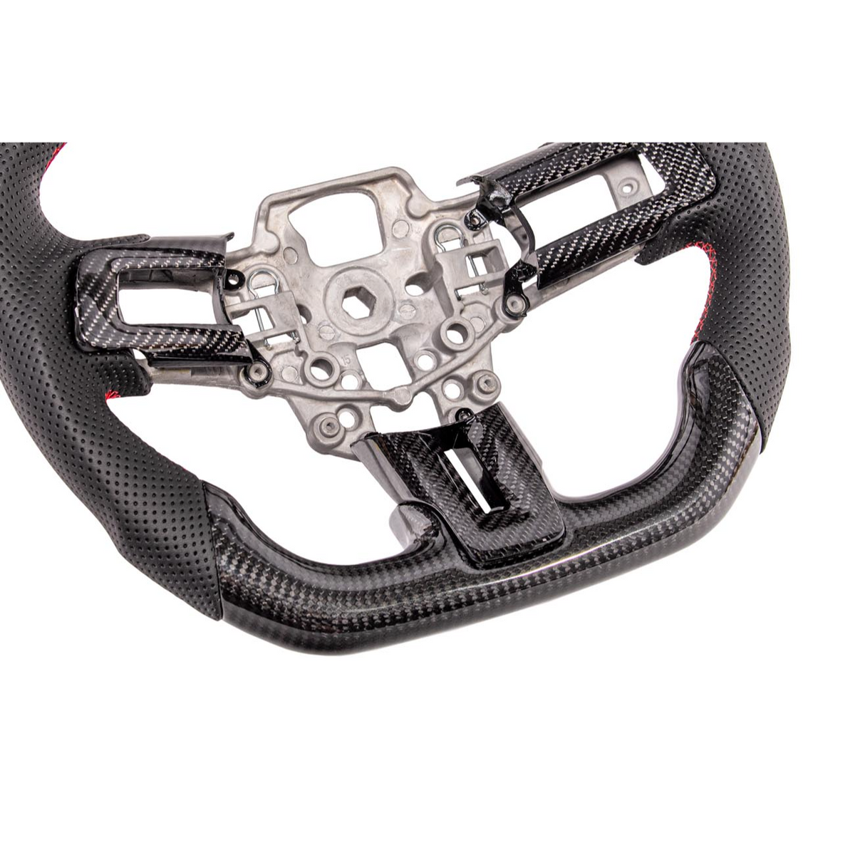 2015-23 Mustang Black Leather Red Stitching Carbon Fiber Steering Wheel image 10