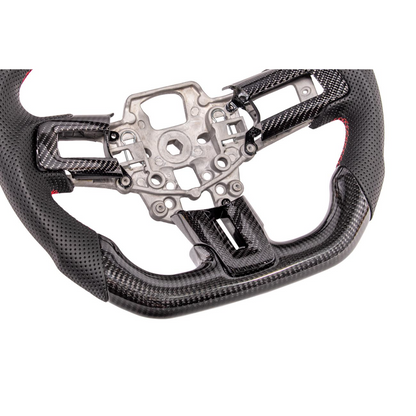 2015-23 Mustang Black Leather Red Stitching Carbon Fiber Steering Wheel image 10