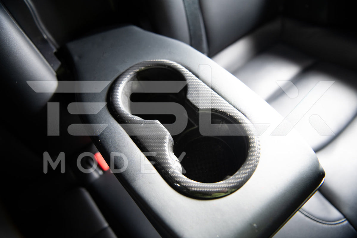 2020-23 Tesla Model 3 20-24 Y Carbon Fiber Interior Rear Water Cup Frame image 3