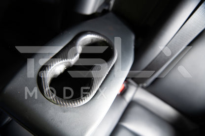 2020-23 Tesla Model 3 20-24 Y Carbon Fiber Interior Rear Water Cup Frame image 4