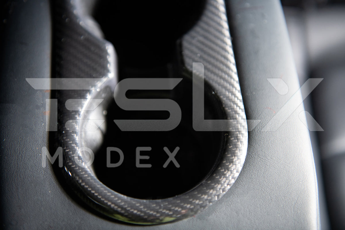 2020-23 Tesla Model 3 20-24 Y Carbon Fiber Interior Rear Water Cup Frame image 5