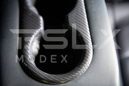 2020-23 Tesla Model 3 20-24 Y Carbon Fiber Interior Rear Water Cup Frame image 5
