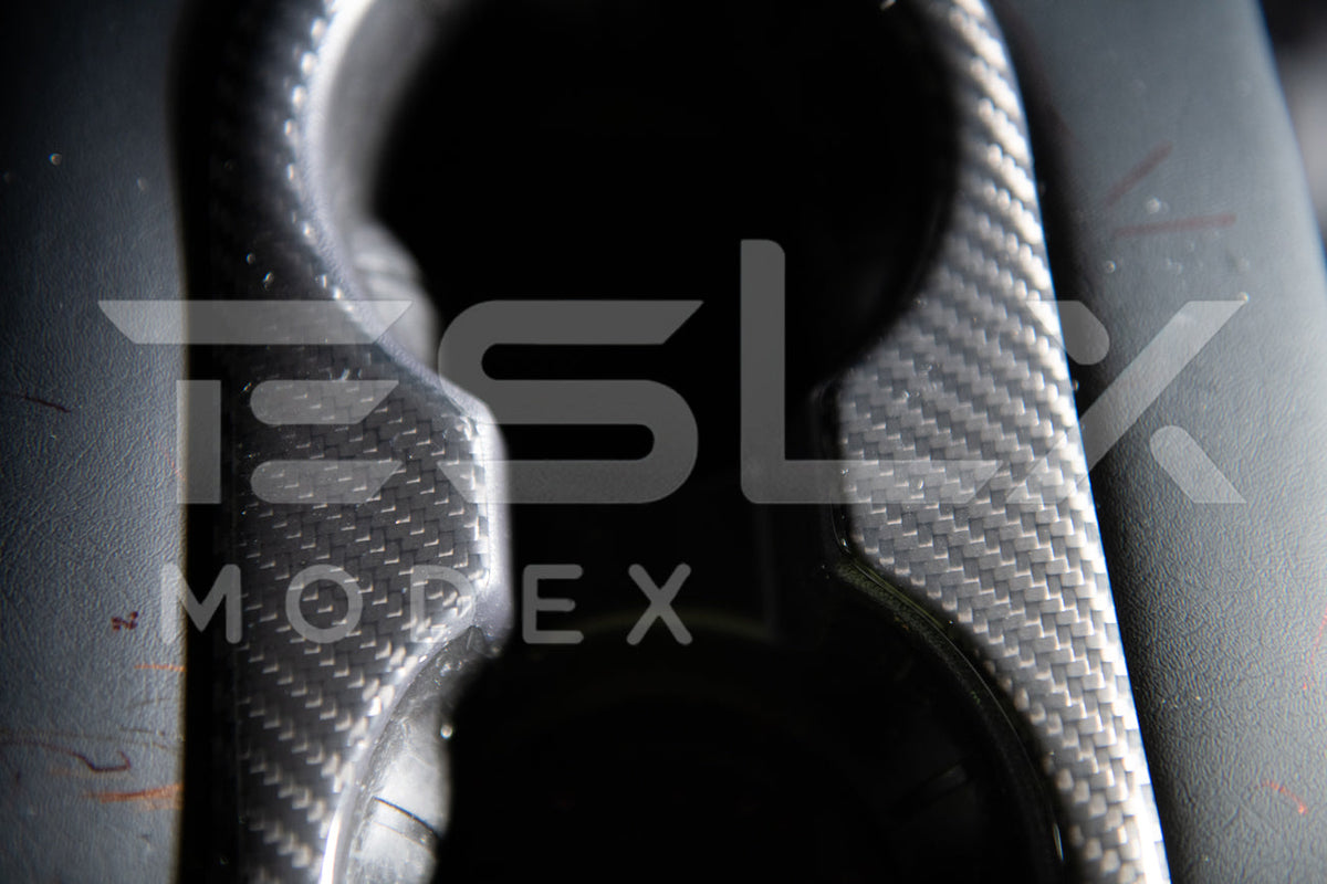 2020-23 Tesla Model 3 20-24 Y Carbon Fiber Interior Rear Water Cup Frame image 7