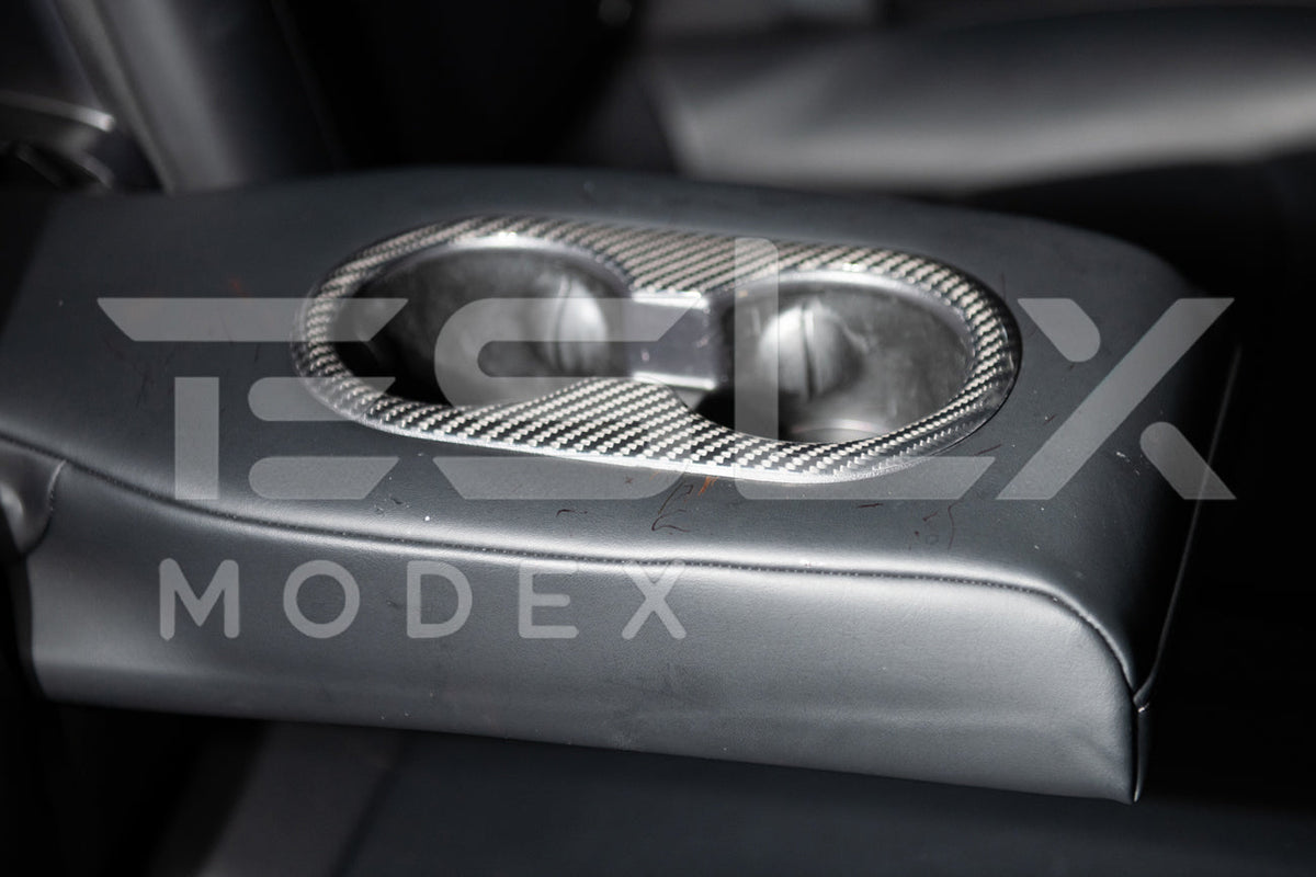 2020-23 Tesla Model 3 20-24 Y Carbon Fiber Interior Rear Water Cup Frame image 10
