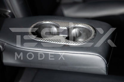 2020-23 Tesla Model 3 20-24 Y Carbon Fiber Interior Rear Water Cup Frame image 10