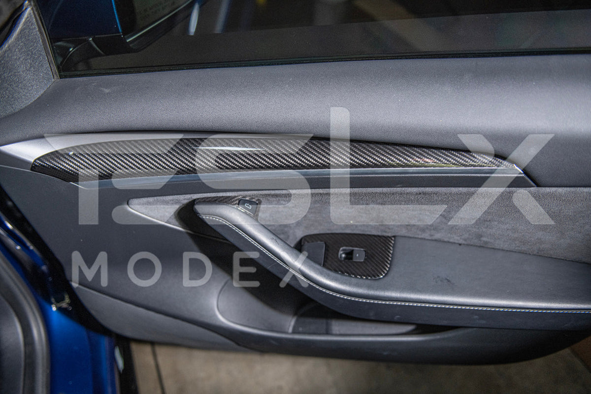 2020-23 Tesla Model 3 20-24 Y Carbon Fiber Interior Door Trim Panel Cover image 3