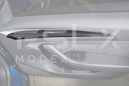 2020-23 Tesla Model 3 20-24 Y Carbon Fiber Interior Door Trim Panel Cover image 4