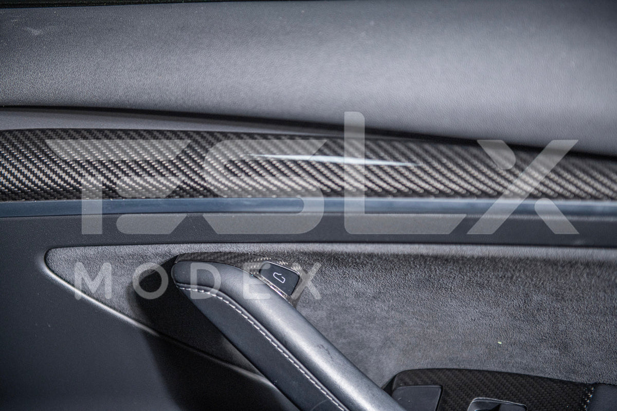 2020-23 Tesla Model 3 20-24 Y Carbon Fiber Interior Door Trim Panel Cover image 6