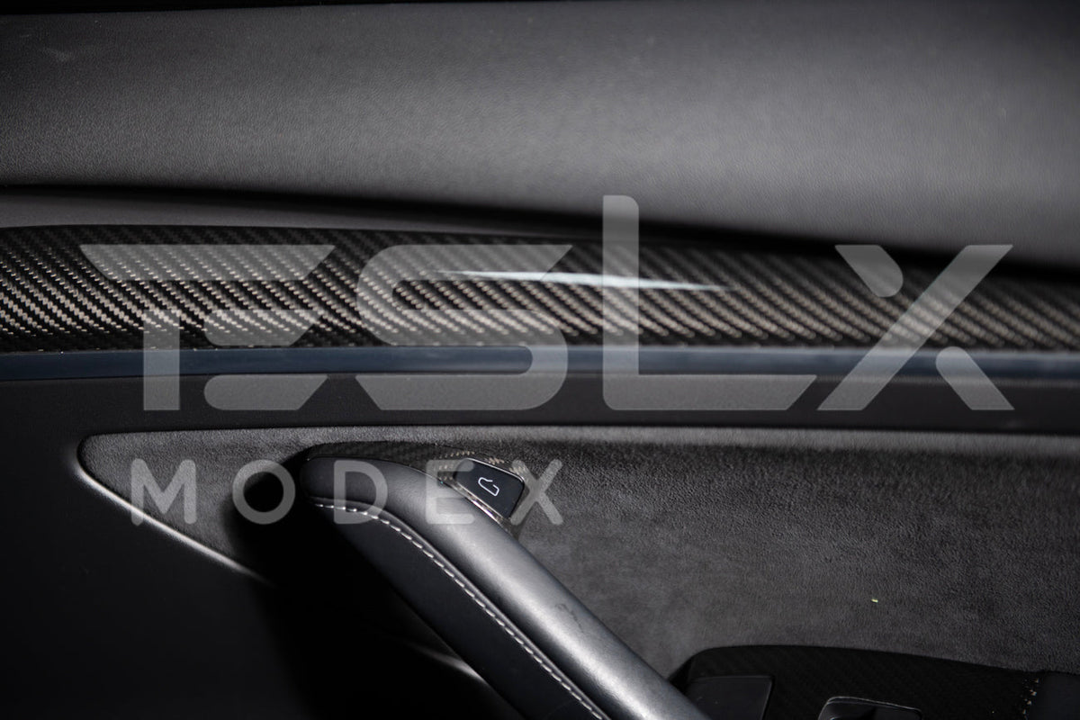 2020-23 Tesla Model 3 20-24 Y Carbon Fiber Interior Door Glass Lifting Panel Cover image 3