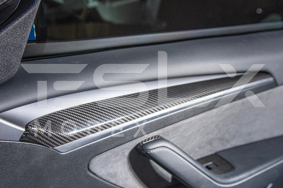 2020-23 Tesla Model 3 20-24 Y Carbon Fiber Interior Door Trim Panel Cover image 8