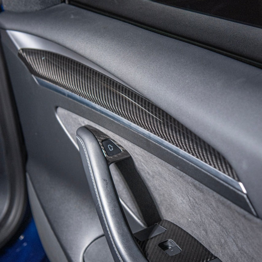 2020-23 Tesla Model 3 20-24 Y Carbon Fiber Interior Door Trim Panel Cover image 2