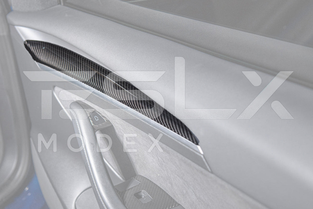 2020-23 Tesla Model 3 20-24 Y Carbon Fiber Interior Door Trim Panel Cover image 9